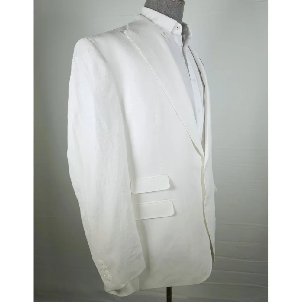 Tayion by Montee Holland Sport Coat Men White 44L 100% Linen Business Casual NWT